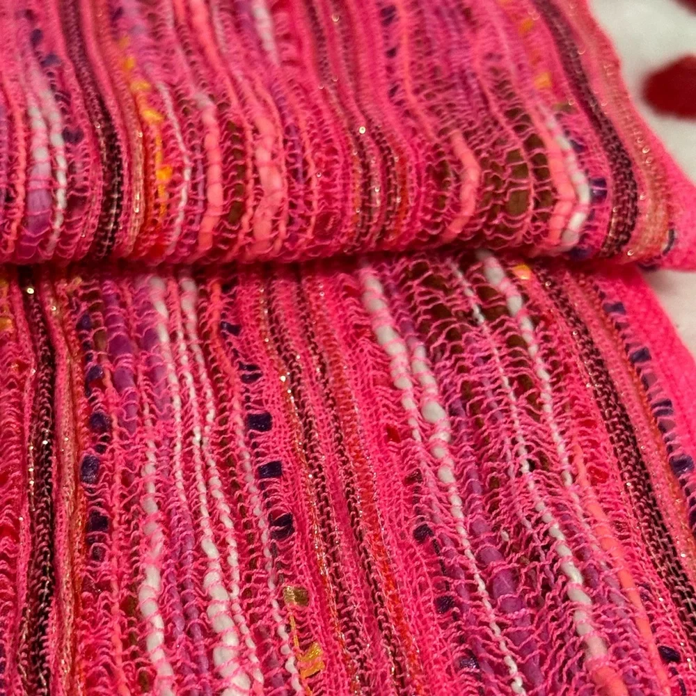 1 White Knit Scarf & Gold Threading + 1 Pink knit Scarf with Multicolor Accents!